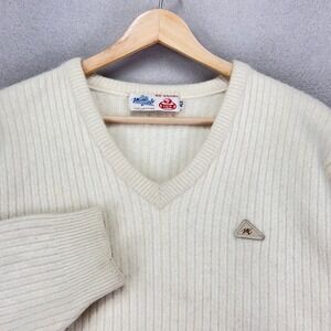 Vintage Monte Carlo Kid Angora Sweater‎ size 42 Cream Ribbed Soft Cozy V-Neck